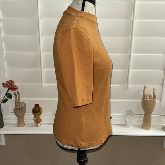 Maeve Ribbed Mock Neck Half Sleeve Knit Top Honey - Picture 4 of 12